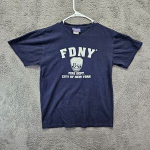 FDNY Fire Dept. City of New York T-Shirt Medium Blue Graphic Tee Short Sleeve